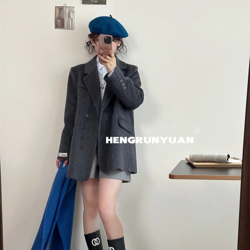 Joskaa winter outfits men Korean Style High-Grade Double-Sided Cashmere Coat 2024 Autumn and Winter Small Woolen Women's Suit Jacket