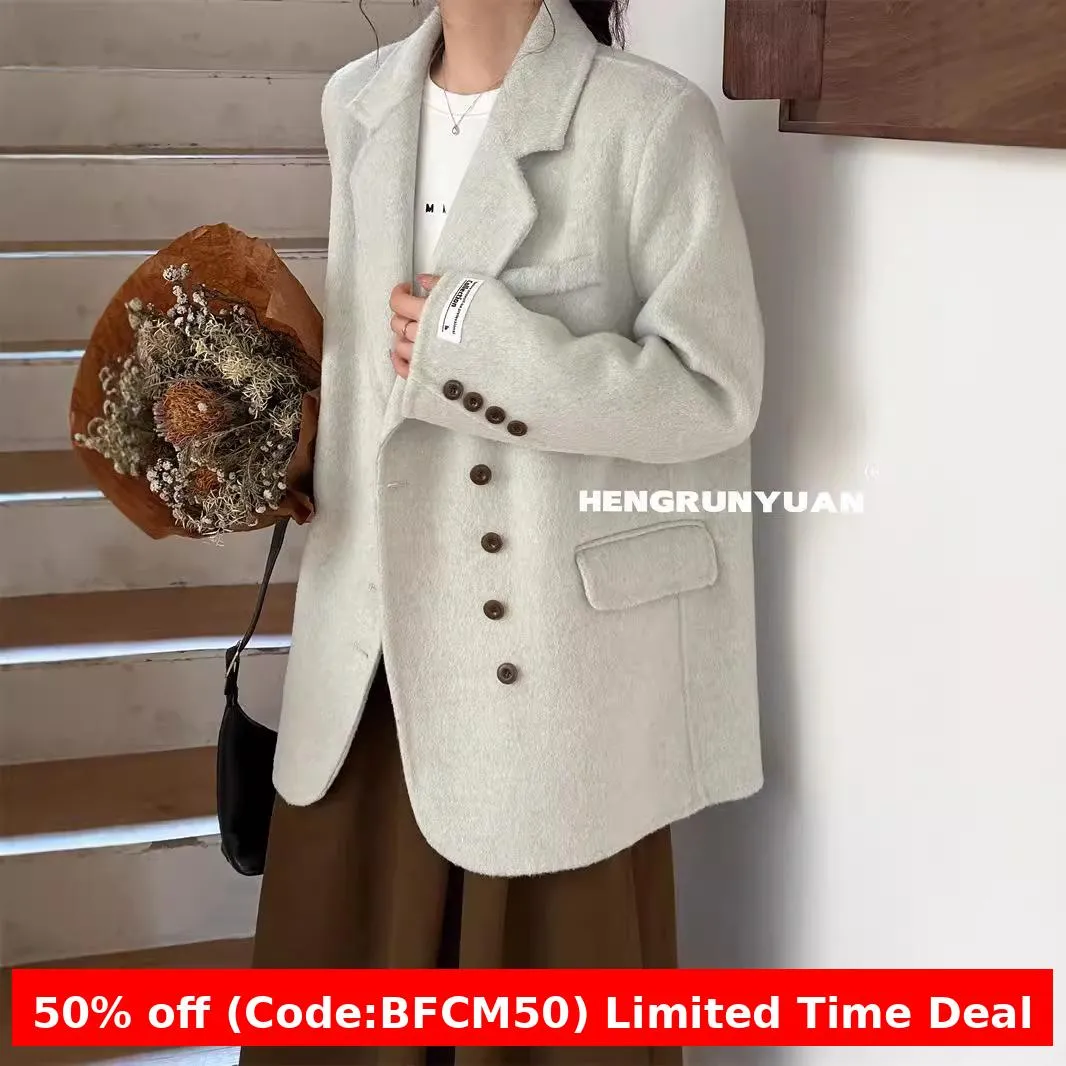 Joskaa winter outfits men Korean Style High-Grade Double-Sided Cashmere Coat 2024 Autumn and Winter Small Woolen Women's Suit Jacket