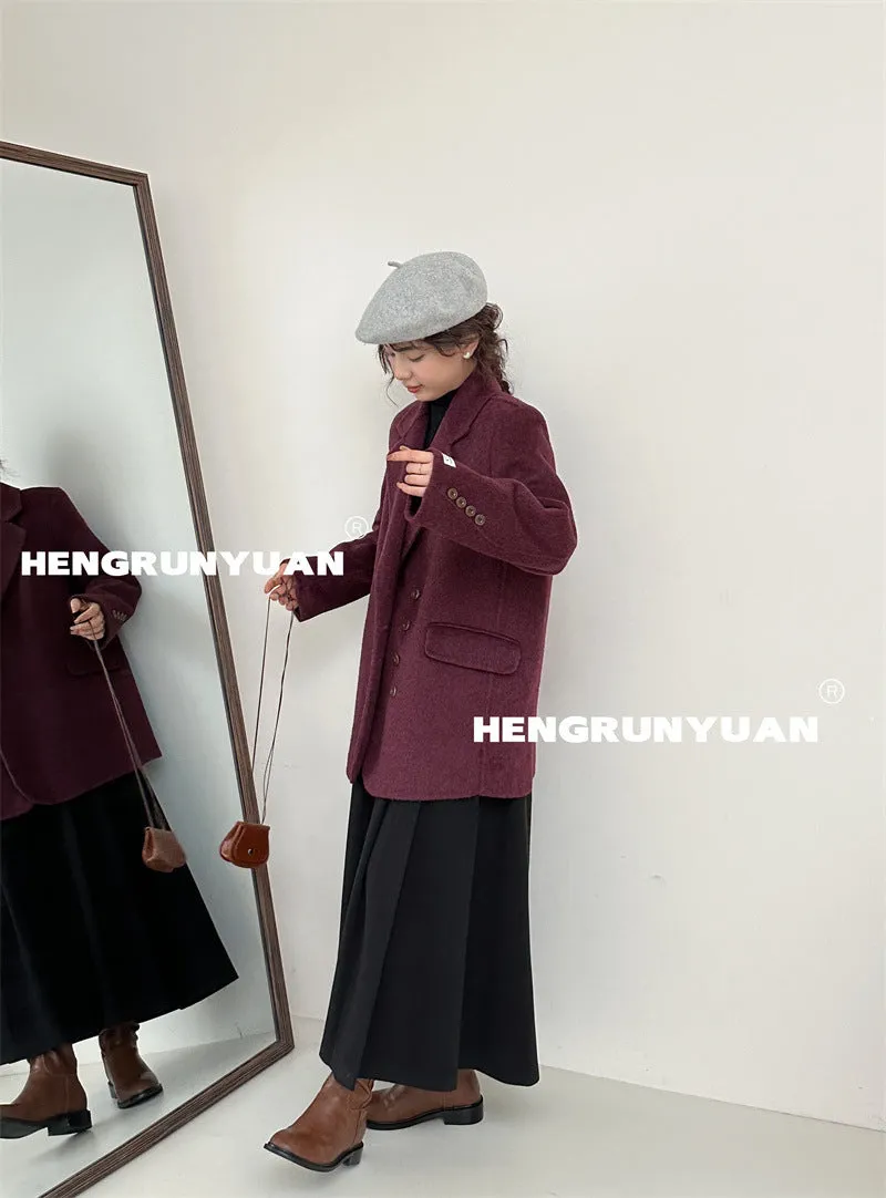 Joskaa winter outfits men Korean Style High-Grade Double-Sided Cashmere Coat 2024 Autumn and Winter Small Woolen Women's Suit Jacket