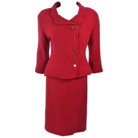 KARL LAGERFELD Red Boucle Skirt Suit Size 14