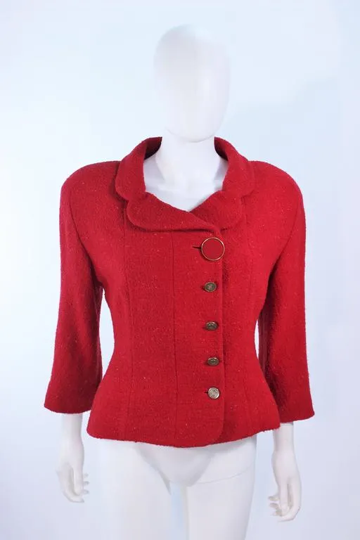 KARL LAGERFELD Red Boucle Skirt Suit Size 14