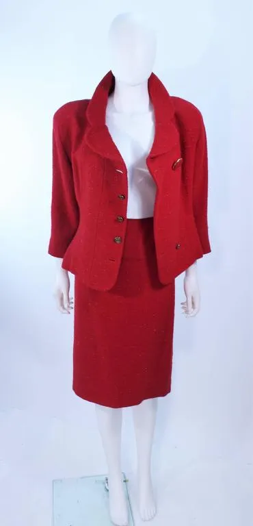 KARL LAGERFELD Red Boucle Skirt Suit Size 14