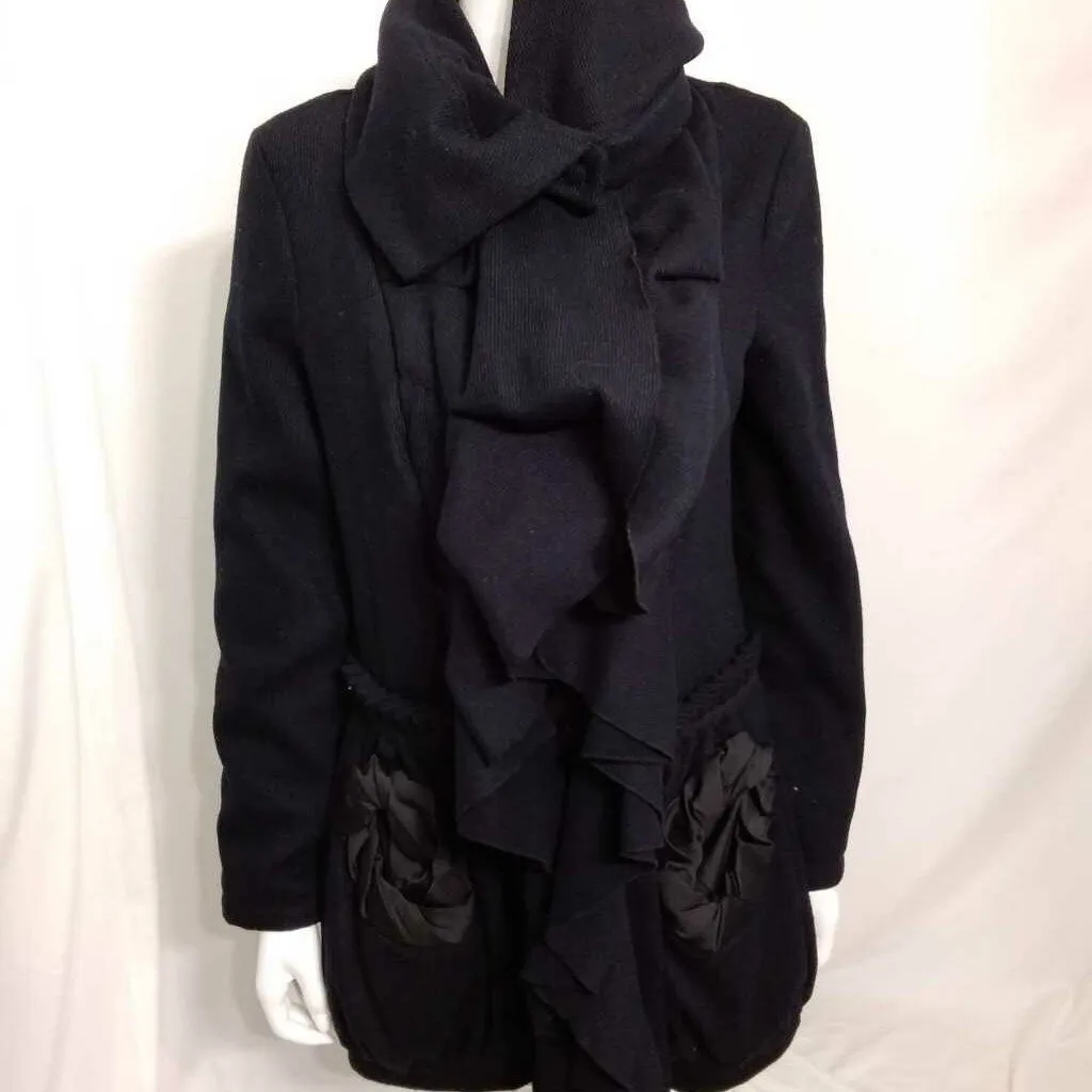 KATHERINE BARCLAY BLACK RUFFLED COAT SIZE SMALL TCC