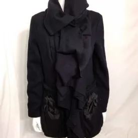 KATHERINE BARCLAY BLACK RUFFLED COAT SIZE SMALL TCC