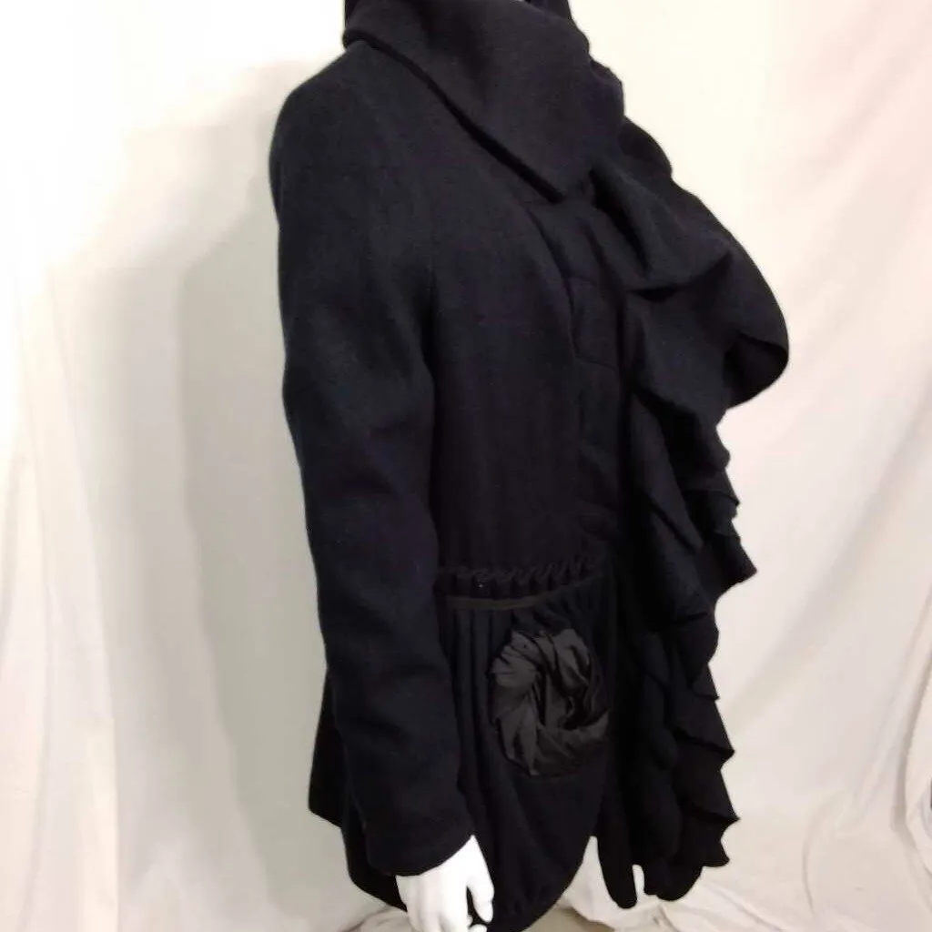 KATHERINE BARCLAY BLACK RUFFLED COAT SIZE SMALL TCC