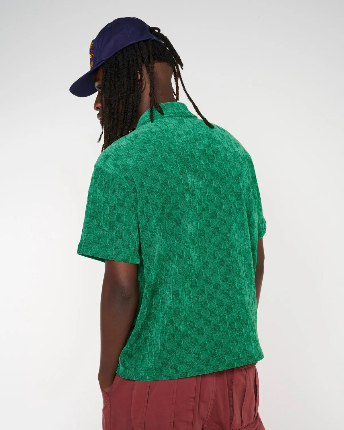 Knit Check Half Zip Shirt - Green