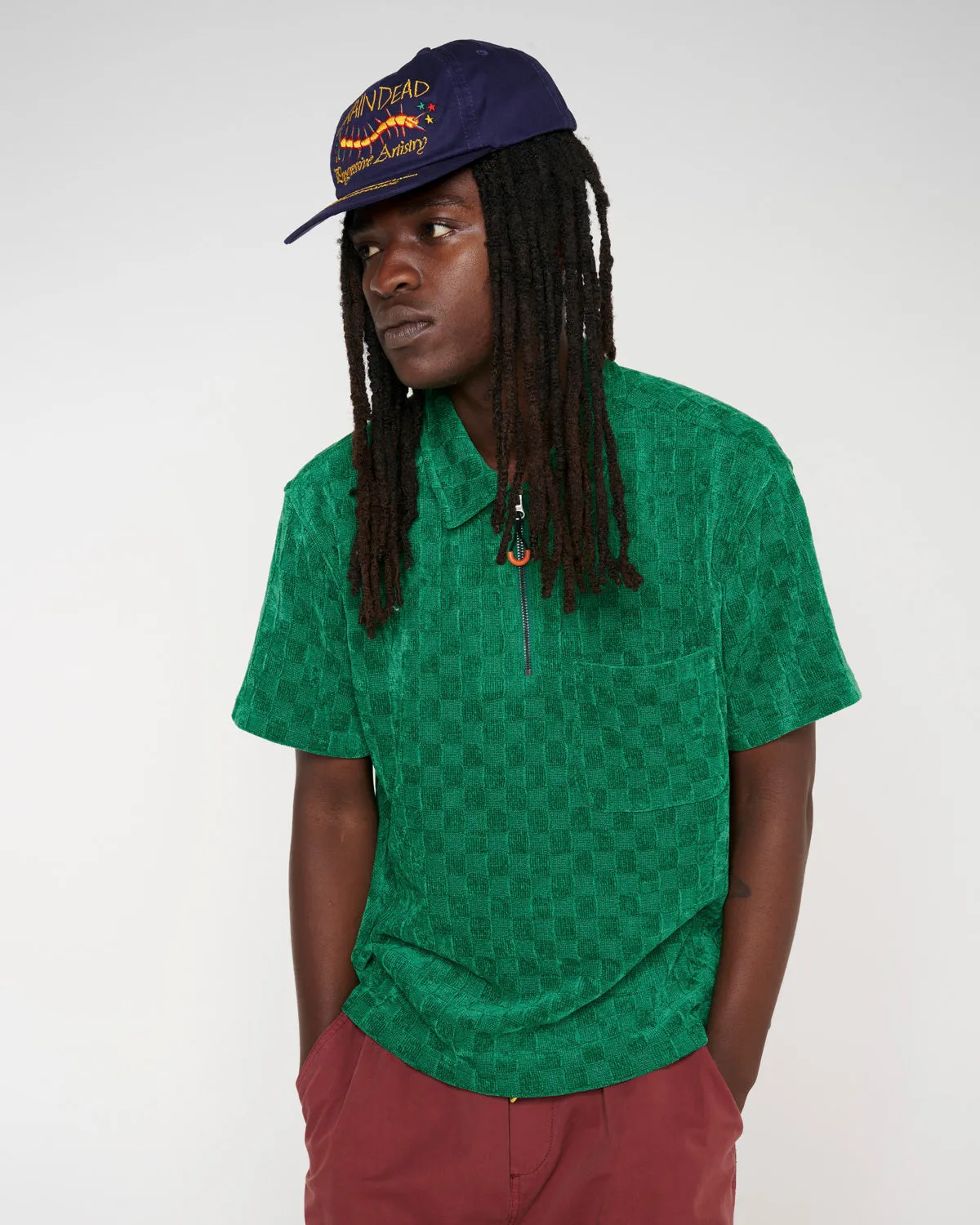 Knit Check Half Zip Shirt - Green