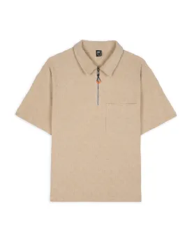 Knit Check Half Zip Shirt - Sand