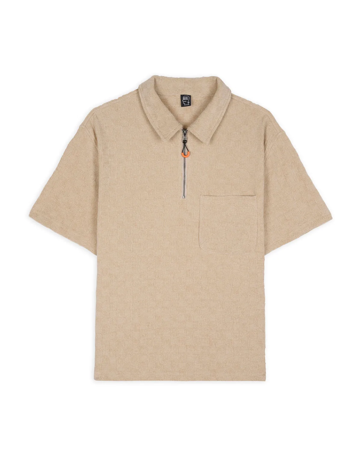 Knit Check Half Zip Shirt - Sand