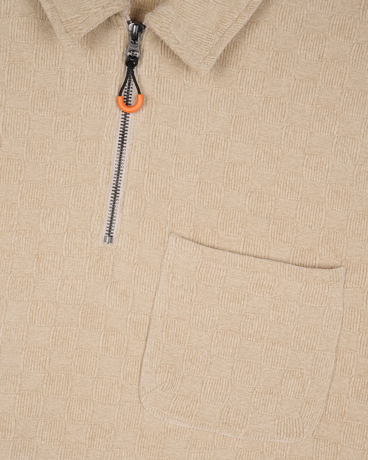 Knit Check Half Zip Shirt - Sand