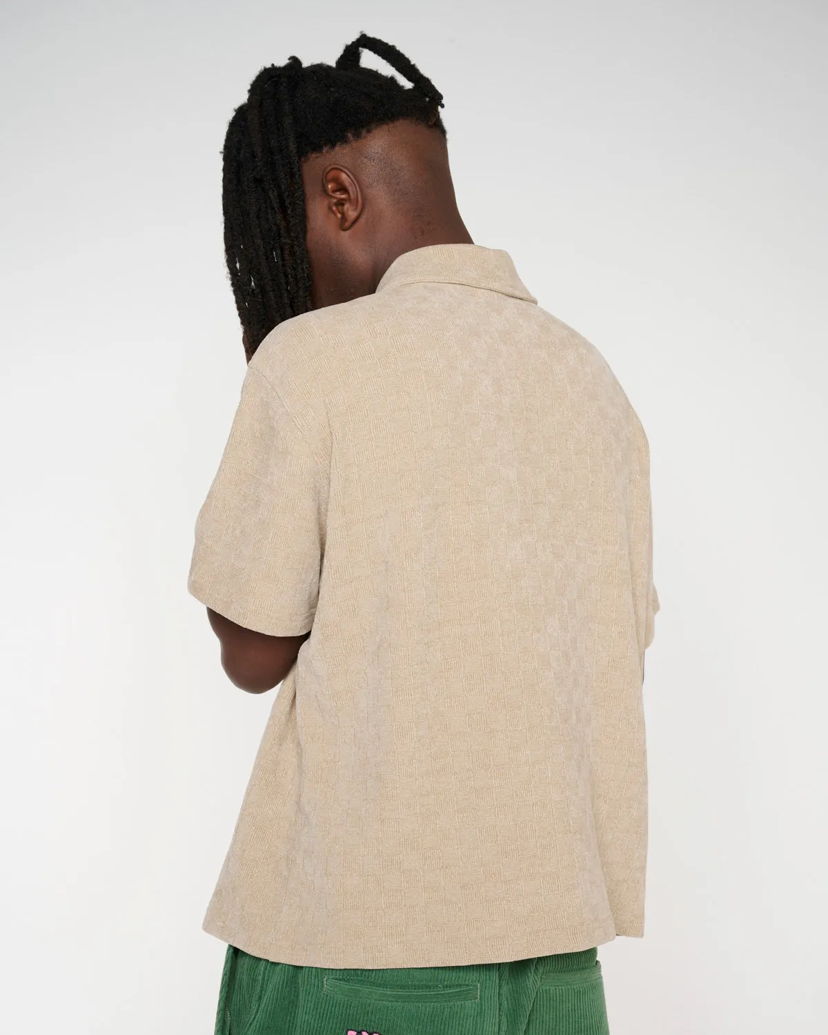 Knit Check Half Zip Shirt - Sand