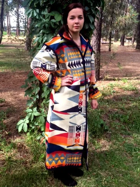 Kraffs Reversible Long Wool Coat, Fire Legend