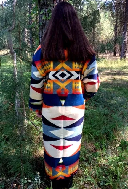 Kraffs Reversible Long Wool Coat, Fire Legend