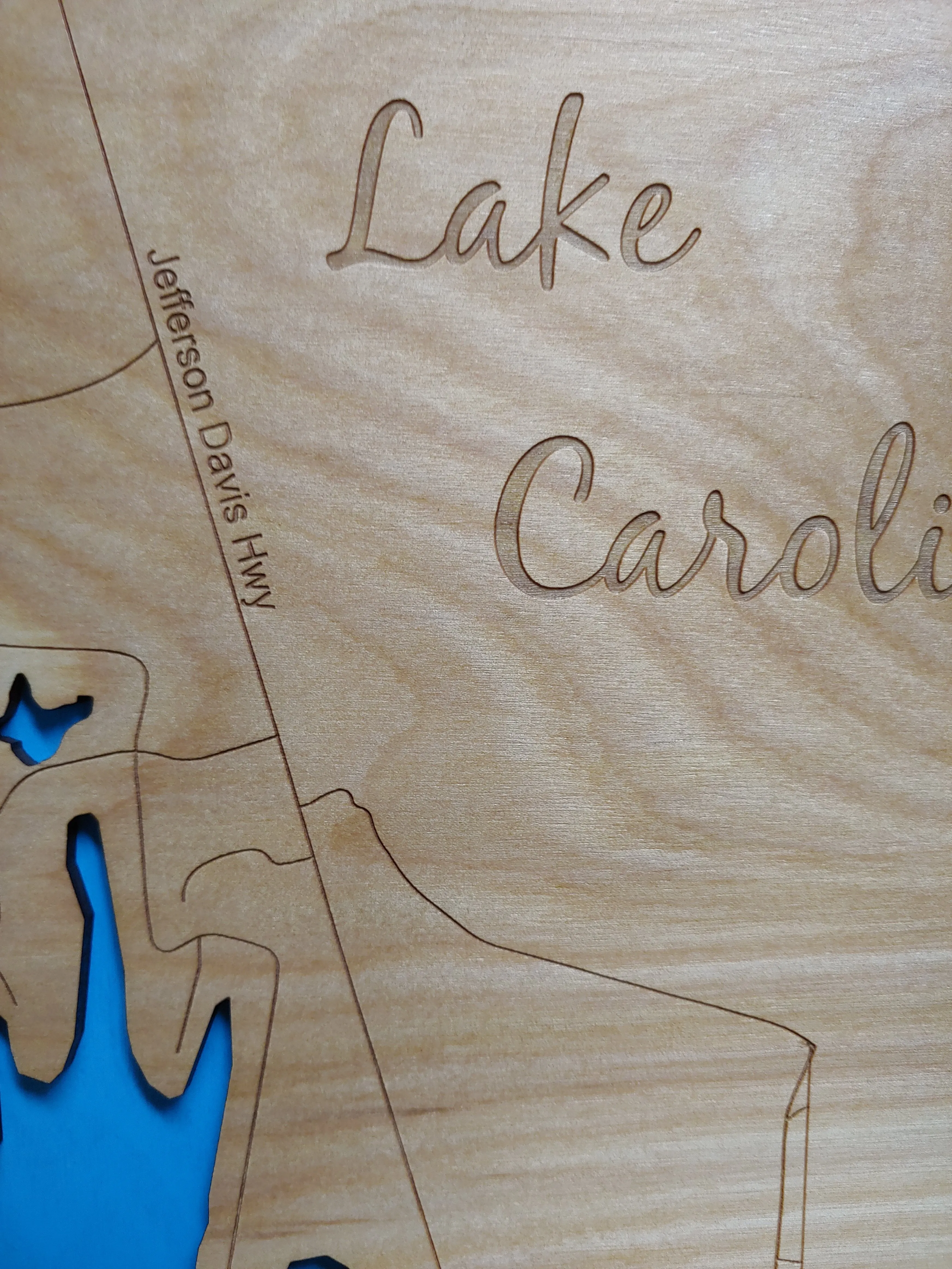 Lake Caroline, Virginia - Laser Cut Wood Map
