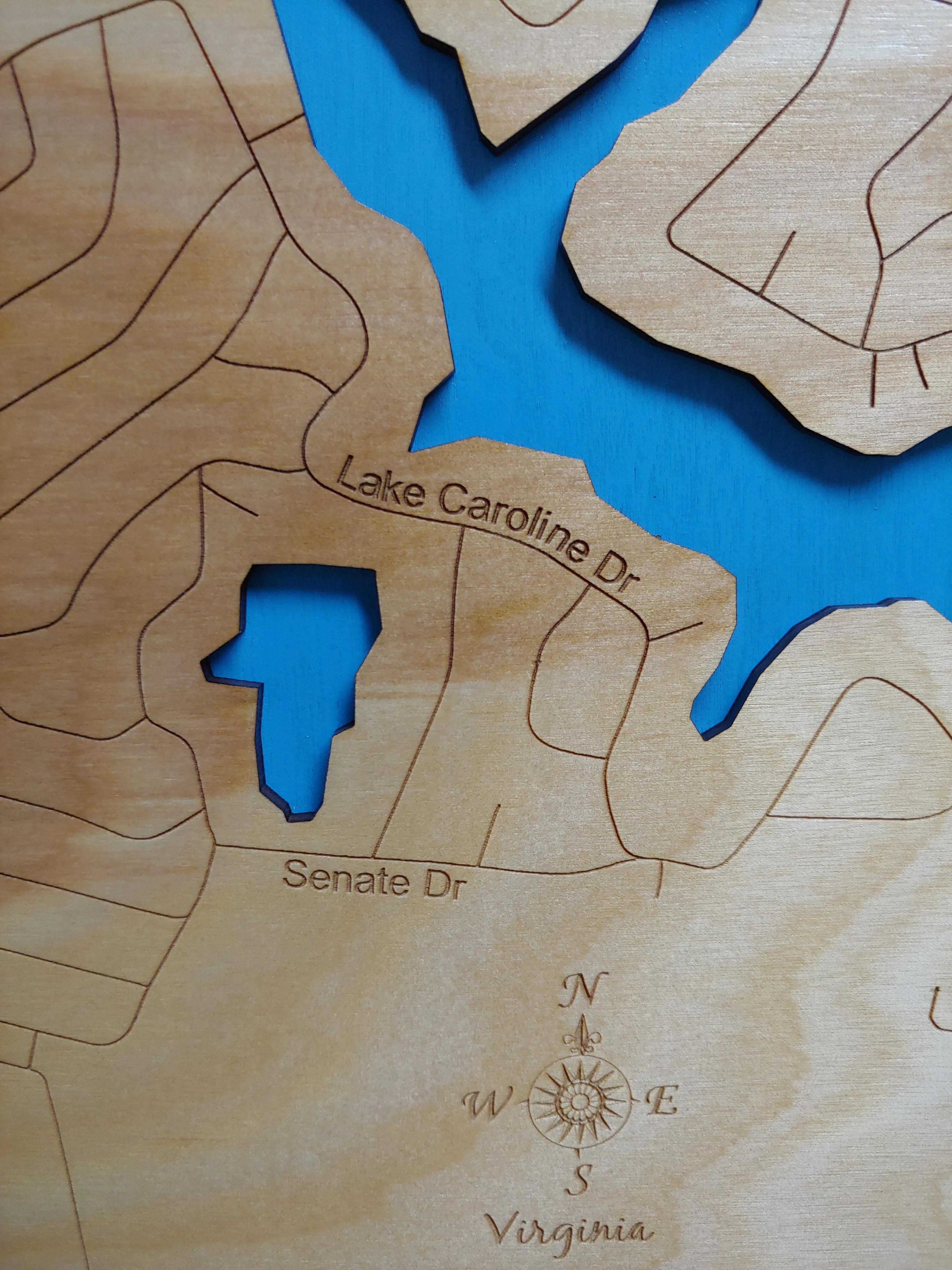 Lake Caroline, Virginia - Laser Cut Wood Map