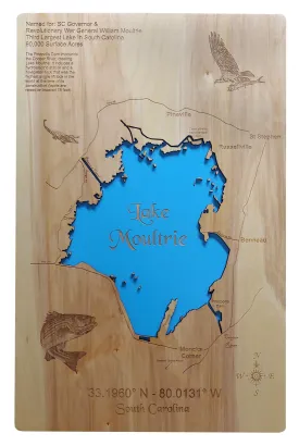 Lake Moultrie, South Carolina - Laser Cut Wood Map