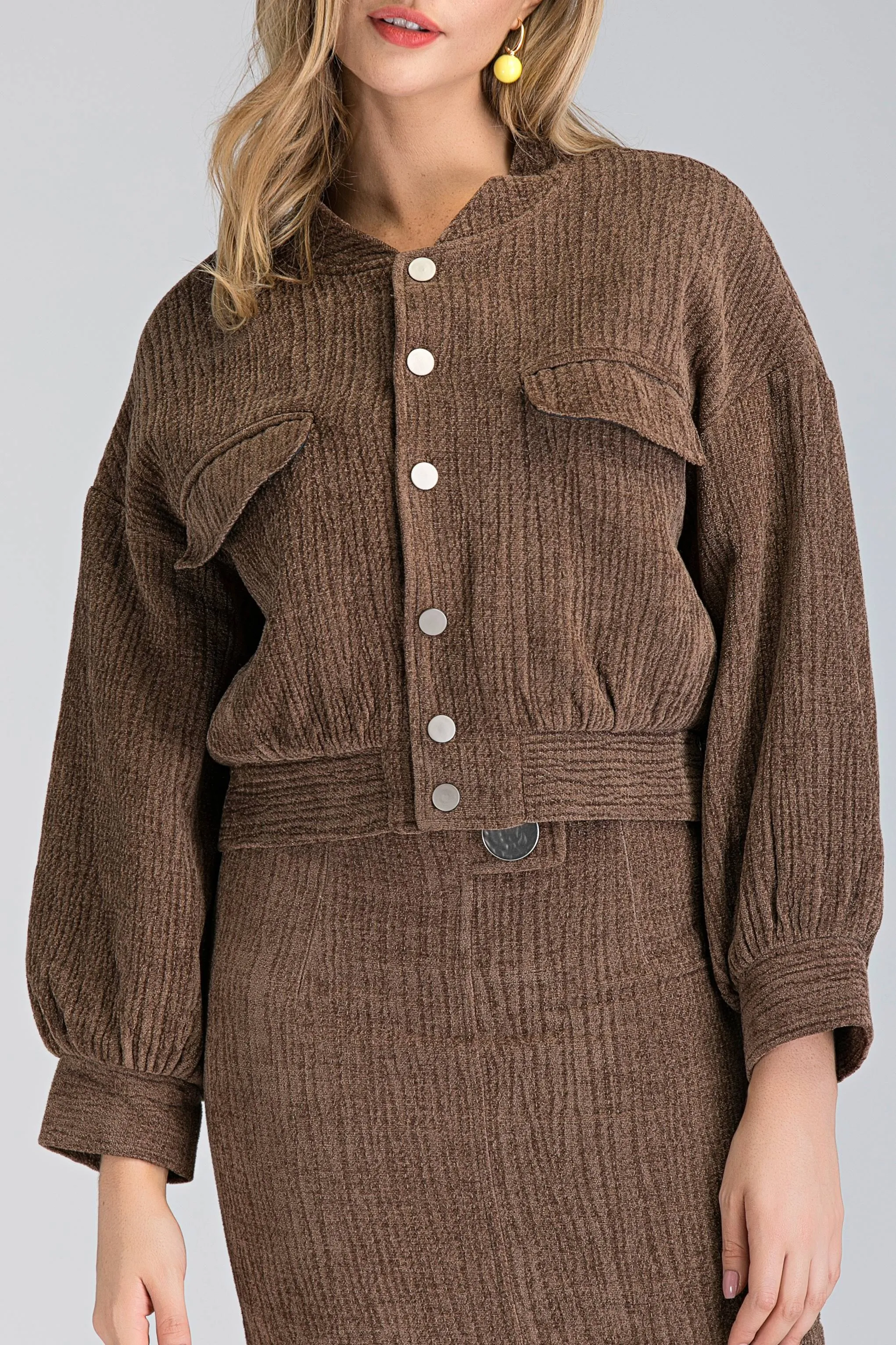 Latte Bomber Jacket and Skirt Set