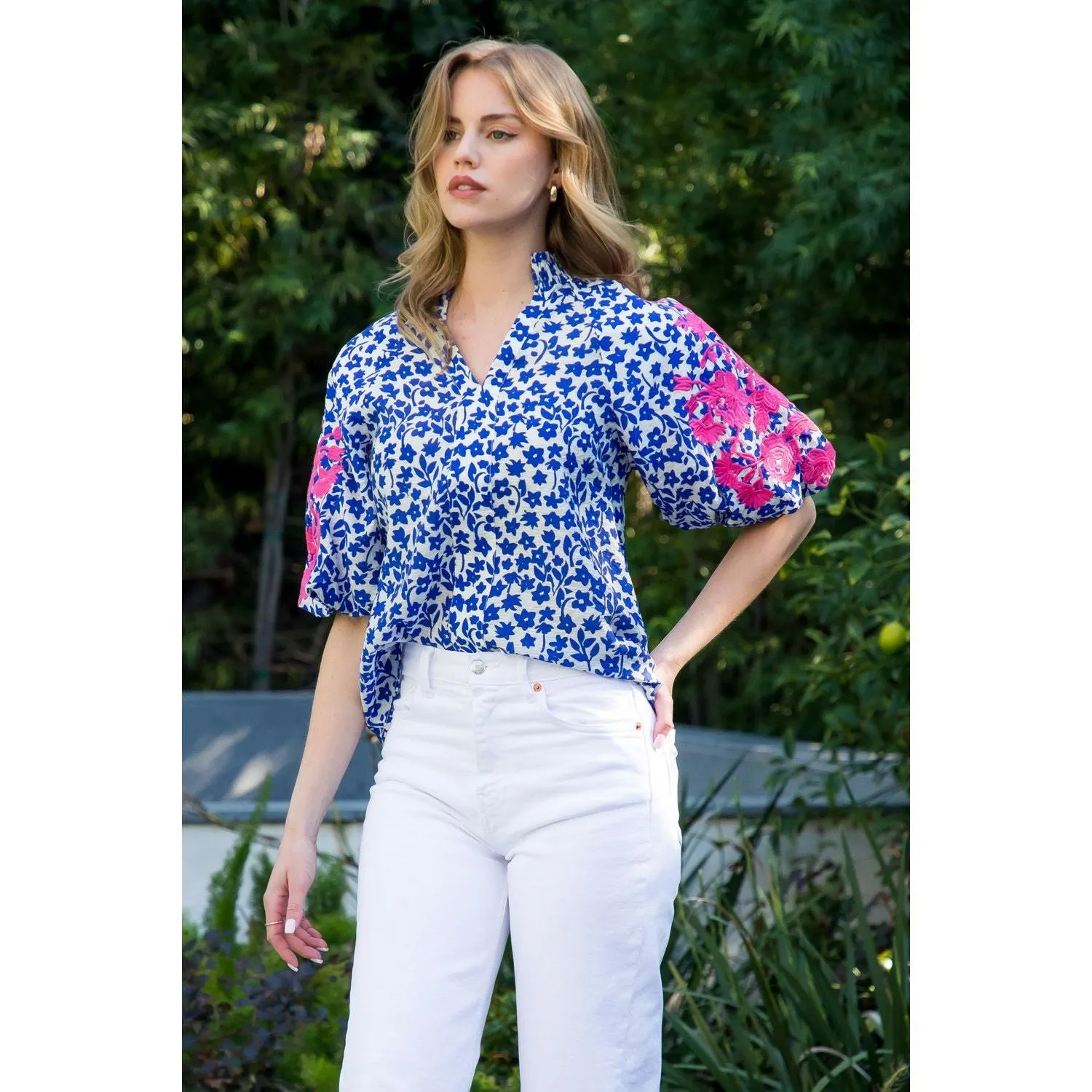 Laura Embroidered Puff Sleeve THML Top