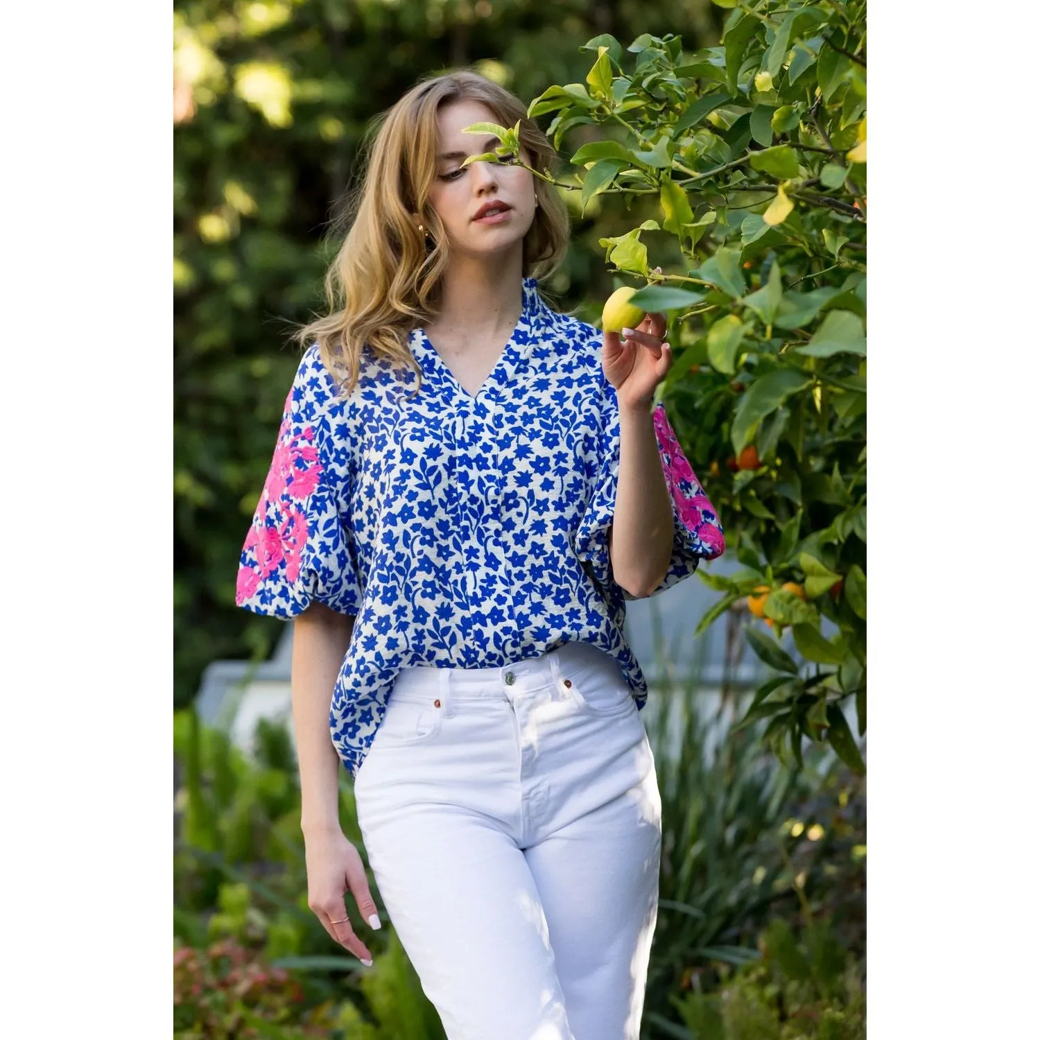 Laura Embroidered Puff Sleeve THML Top
