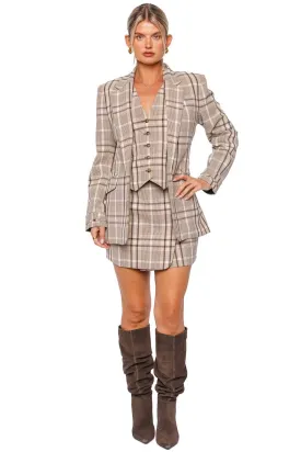 Lillie Sand Plaid Single Breasted Blazer