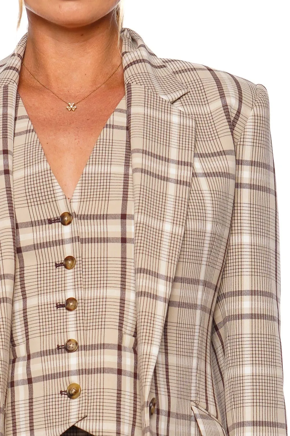 Lillie Sand Plaid Single Breasted Blazer