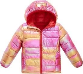 Lovekider Hooded Puffer Jacket for Girls 4-12T Packable Down-Alternative Warm Coat Shiny Outerwear for Kids Winter