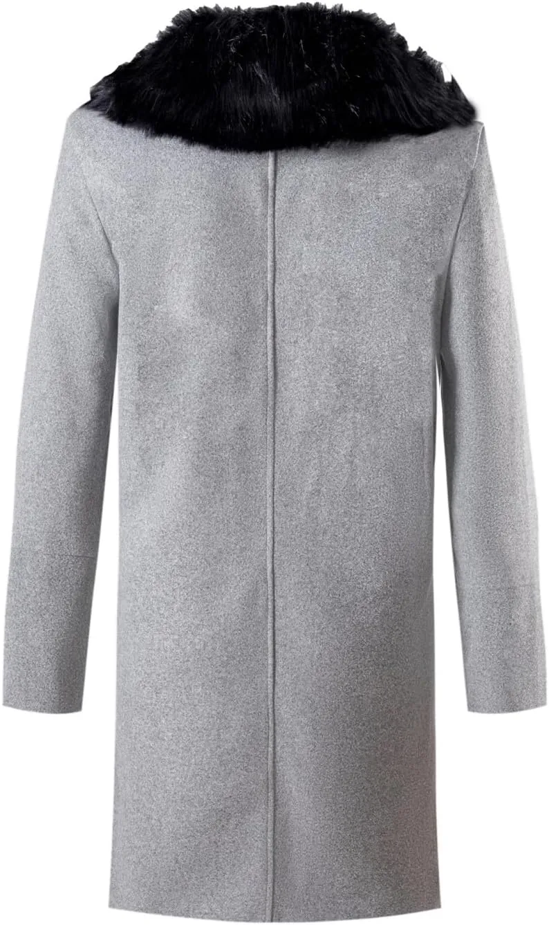 Maiyifu-GJ Men's Winter Wool Blend Trench Coat Mid-Length Double Breasted Pea Coats Casual Business Long Jackets Overcoat