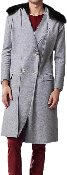 Maiyifu-GJ Men's Winter Wool Blend Trench Coat Mid-Length Double Breasted Pea Coats Casual Business Long Jackets Overcoat
