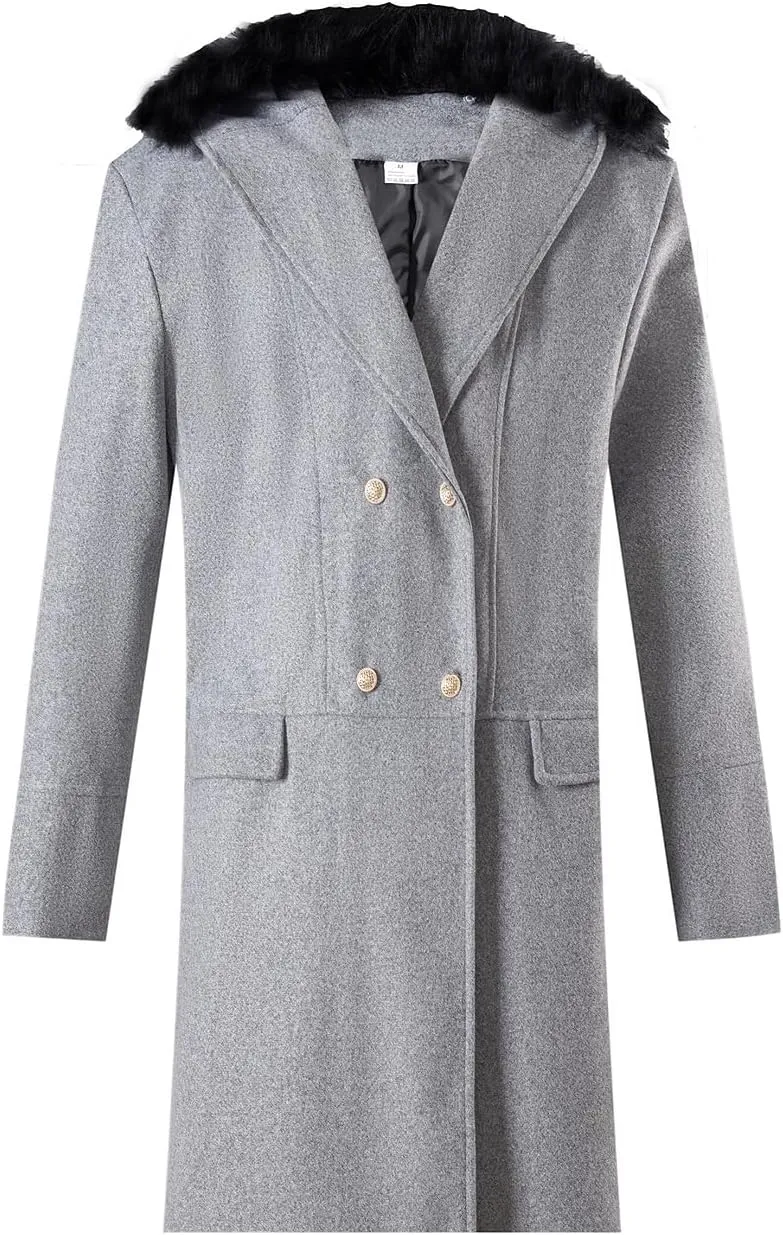 Maiyifu-GJ Men's Winter Wool Blend Trench Coat Mid-Length Double Breasted Pea Coats Casual Business Long Jackets Overcoat