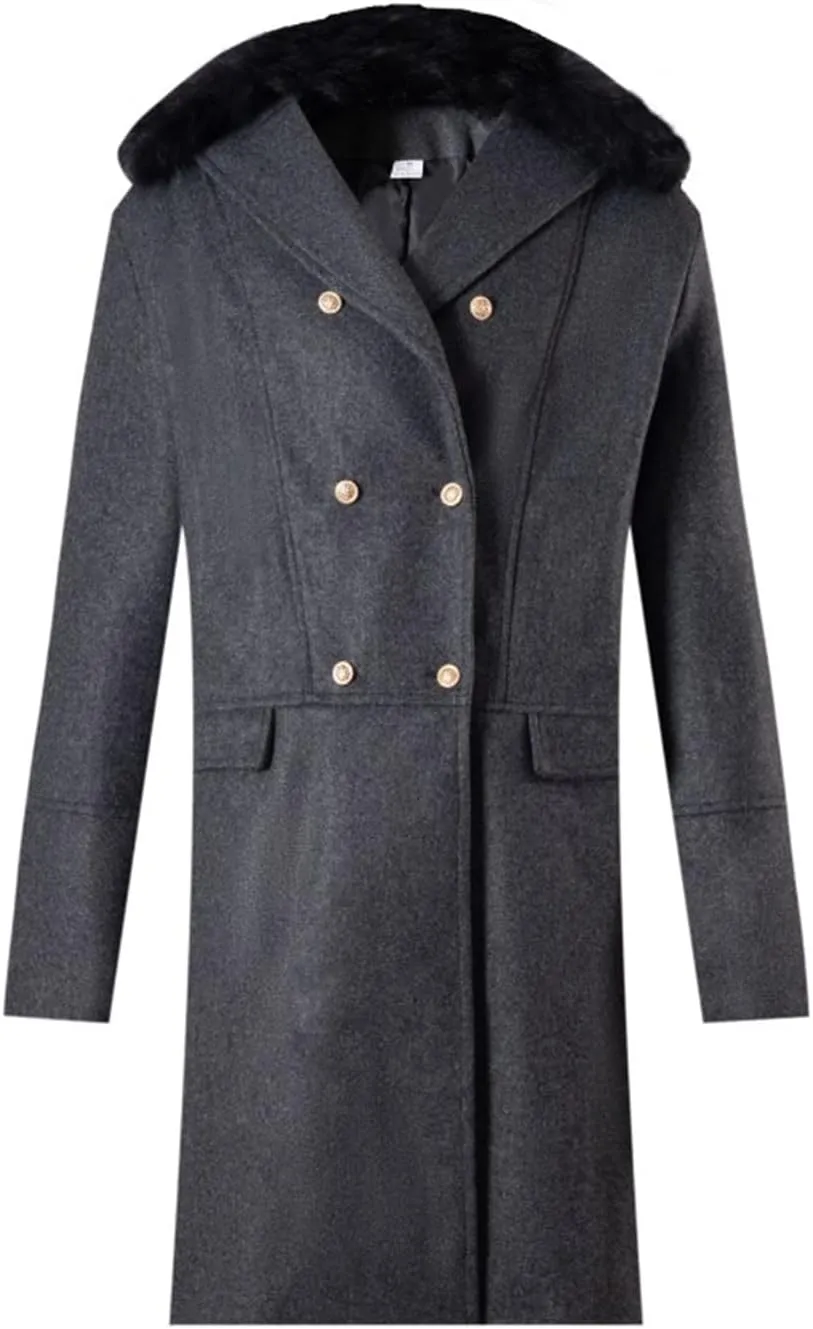 Maiyifu-GJ Men's Winter Wool Blend Trench Coat Mid-Length Double Breasted Pea Coats Casual Business Long Jackets Overcoat