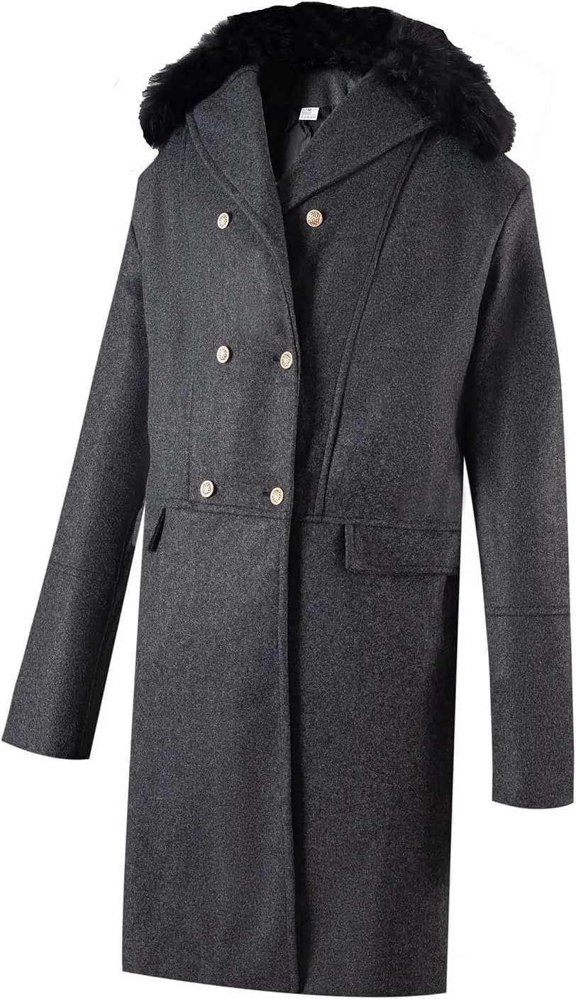Maiyifu-GJ Men's Winter Wool Blend Trench Coat Mid-Length Double Breasted Pea Coats Casual Business Long Jackets Overcoat