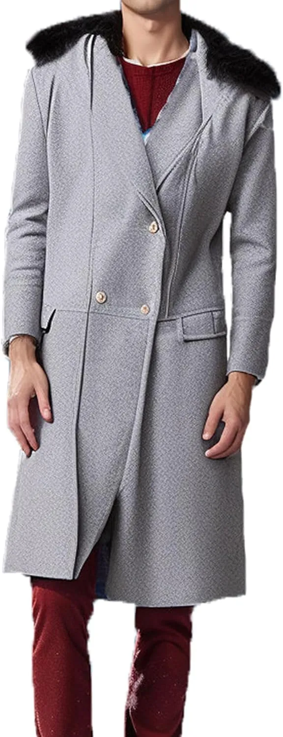 Maiyifu-GJ Men's Winter Wool Blend Trench Coat Mid-Length Double Breasted Pea Coats Casual Business Long Jackets Overcoat