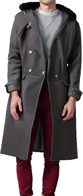 Maiyifu-GJ Men's Winter Wool Blend Trench Coat Mid-Length Double Breasted Pea Coats Casual Business Long Jackets Overcoat