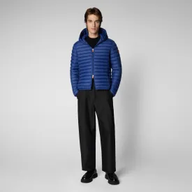 Man's animal free hooded puffer jacket Donald in eclipse blue