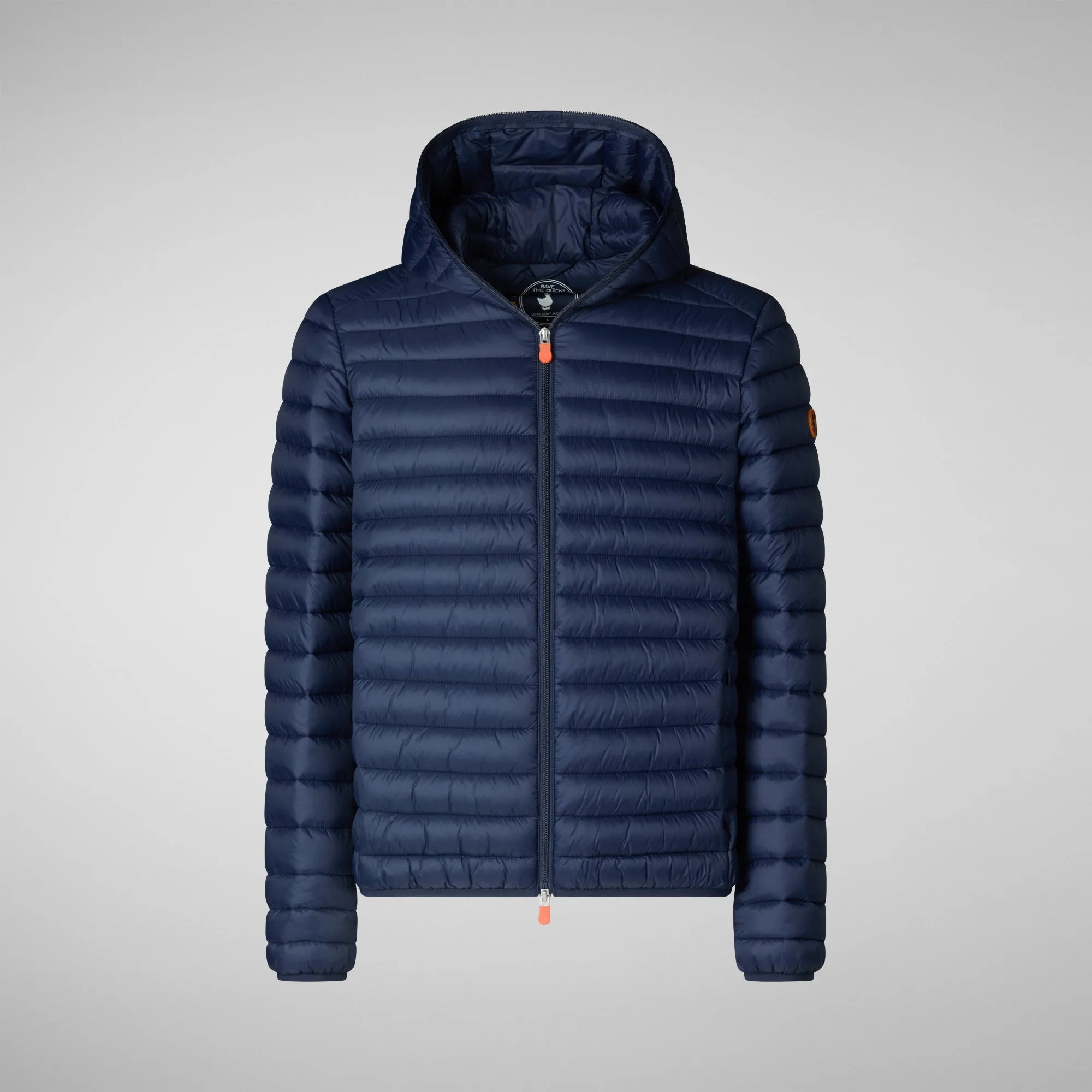 Man's animal free hooded puffer jacket Donald in navy blue