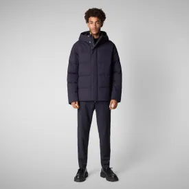 Man's animal free hooded puffer jacket Finnian in blue black