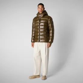 Man's animal free hooded puffer jacket Florian in bark green