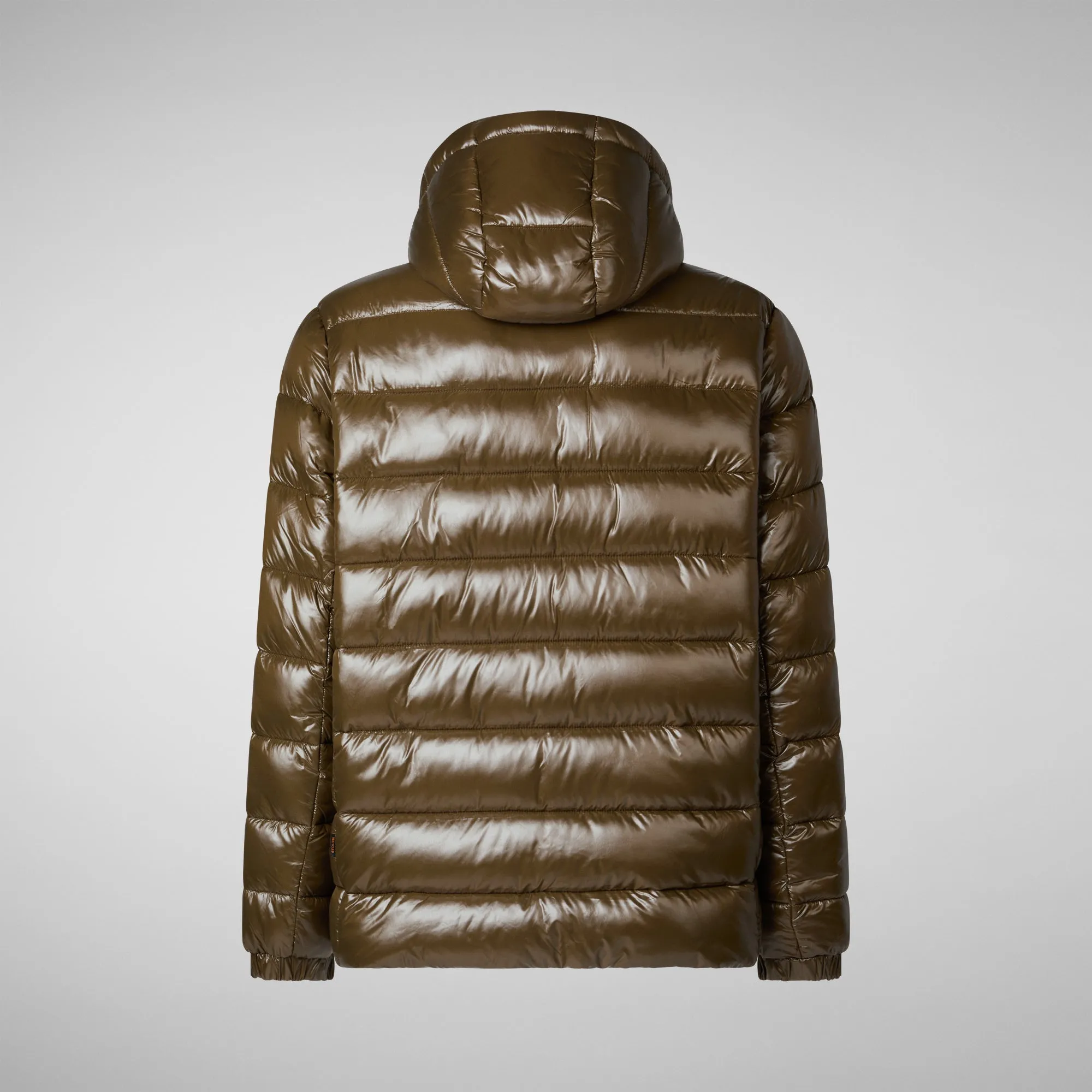 Man's animal free hooded puffer jacket Florian in bark green