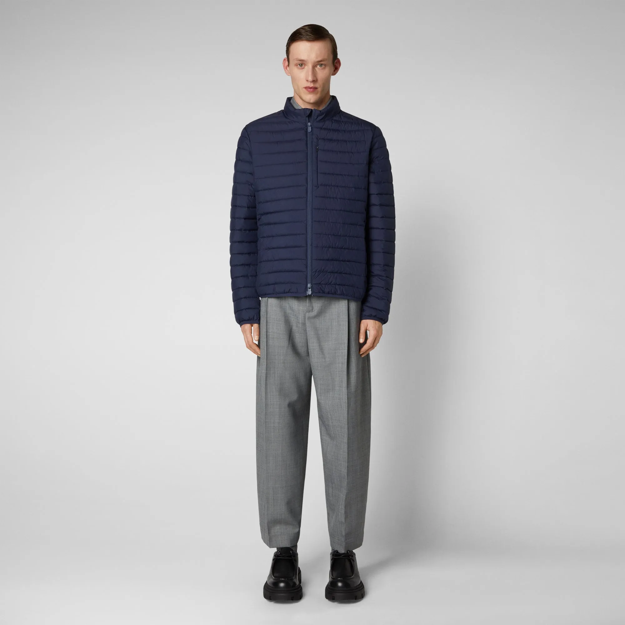Navy Blue Mens Vegan Puffer Jacket Without Animal Products