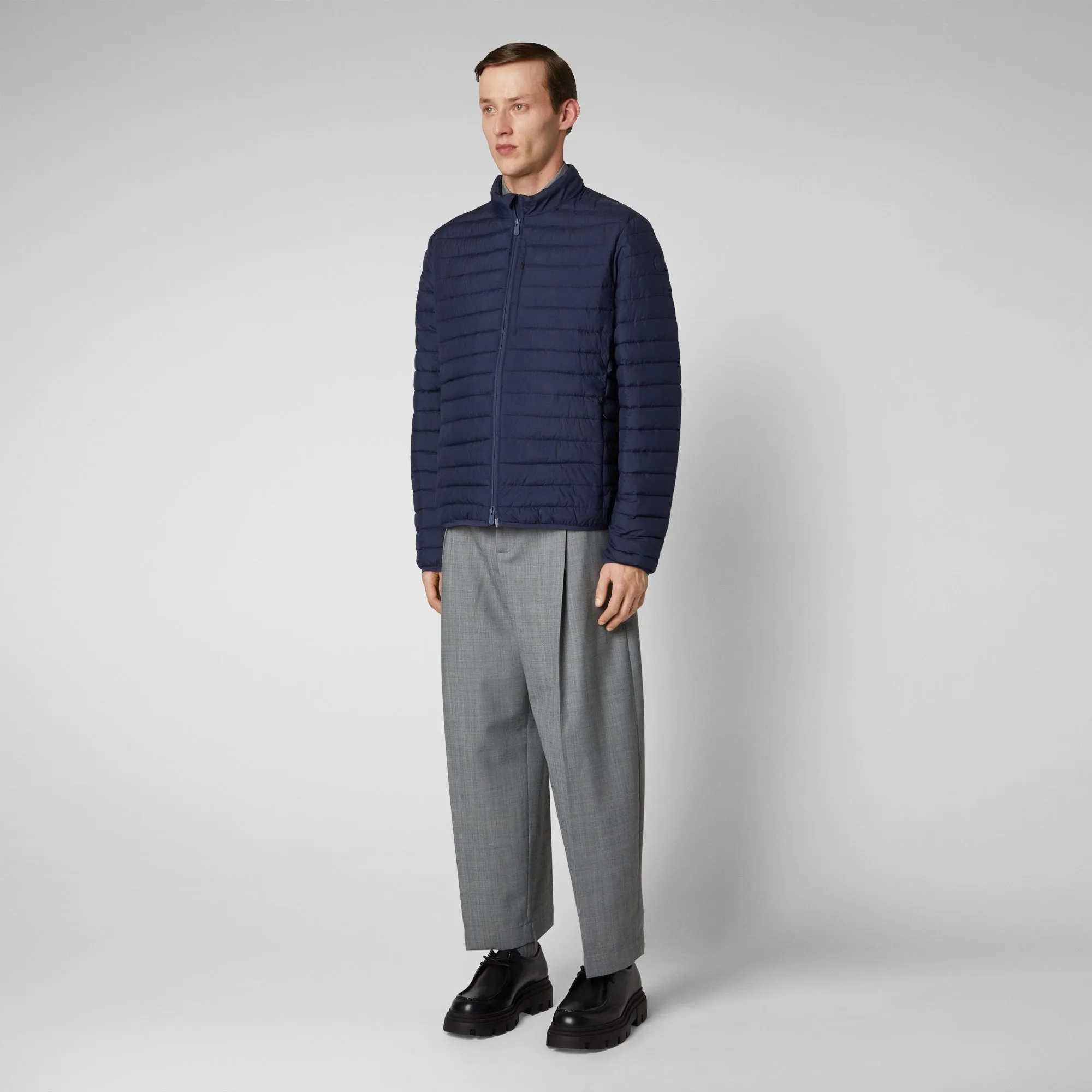 Navy Blue Mens Vegan Puffer Jacket Without Animal Products