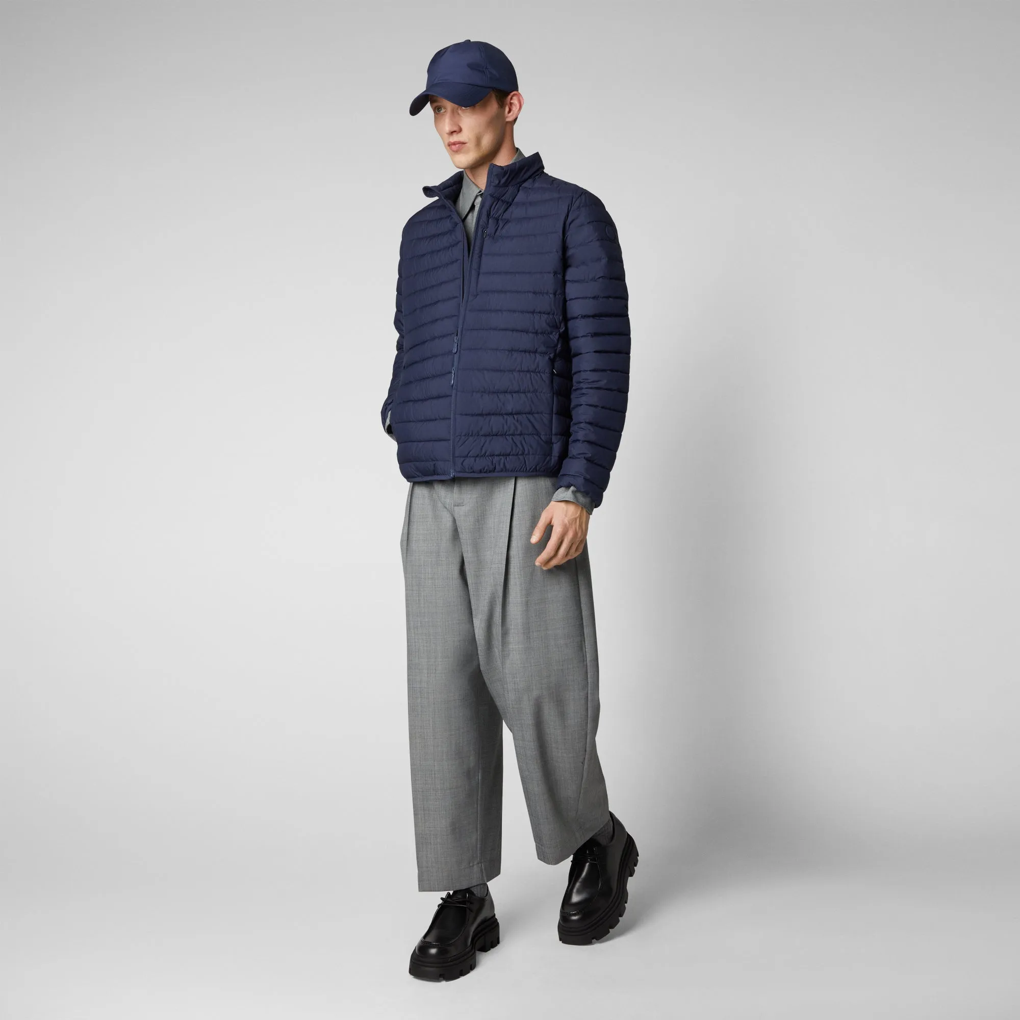 Navy Blue Mens Vegan Puffer Jacket Without Animal Products