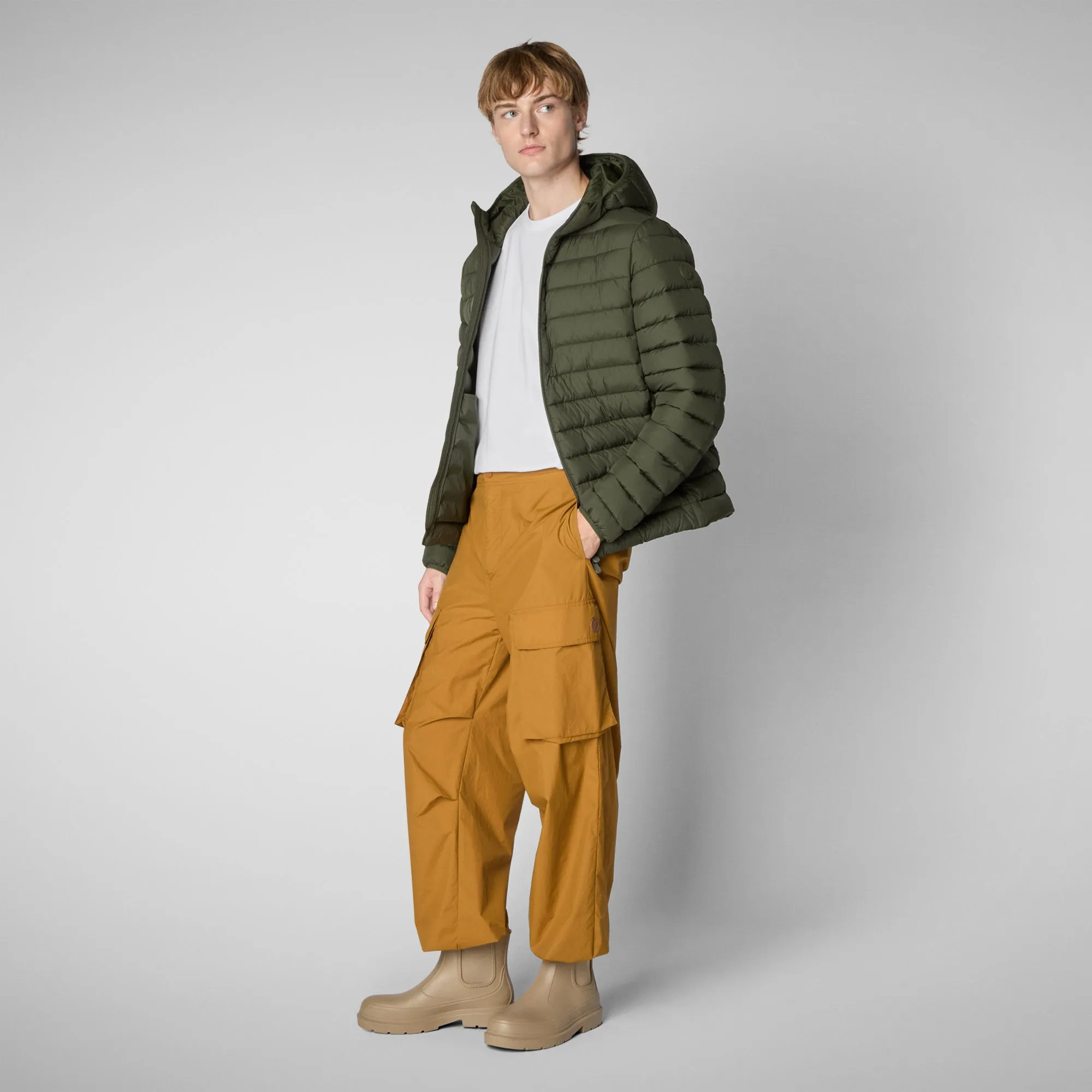 Man's animal free puffer jacket Juncus in dusty olive