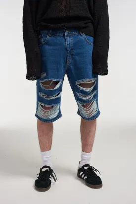 Mens Distressed Skater Shorts Blue