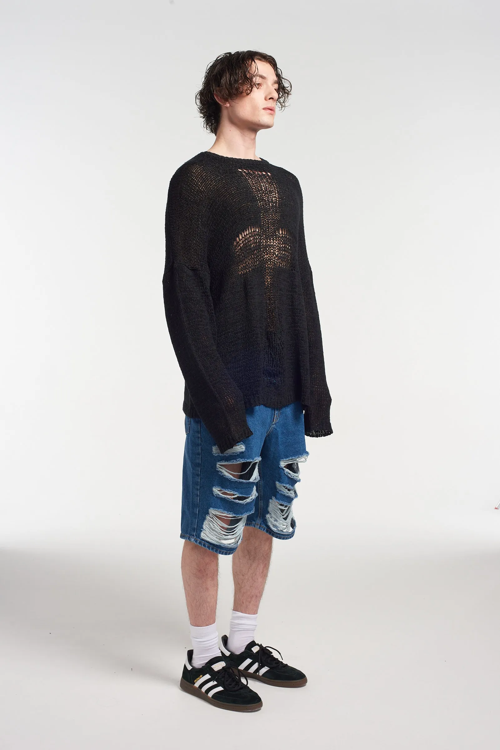 Mens Distressed Skater Shorts Blue