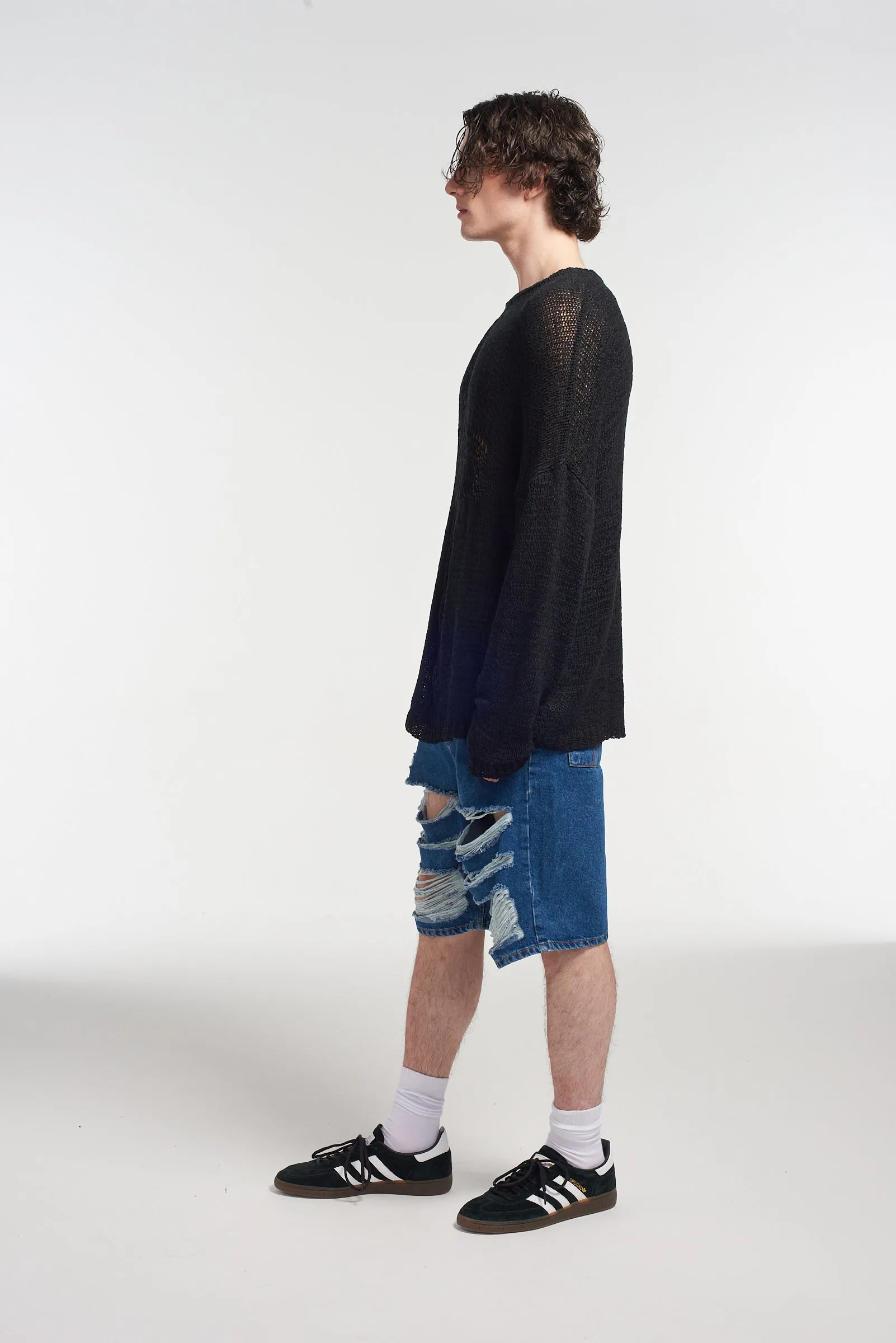 Mens Distressed Skater Shorts Blue