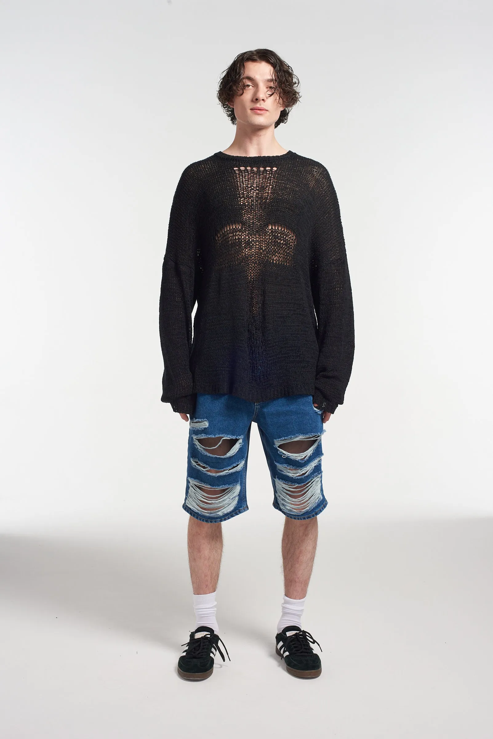 Mens Distressed Skater Shorts Blue