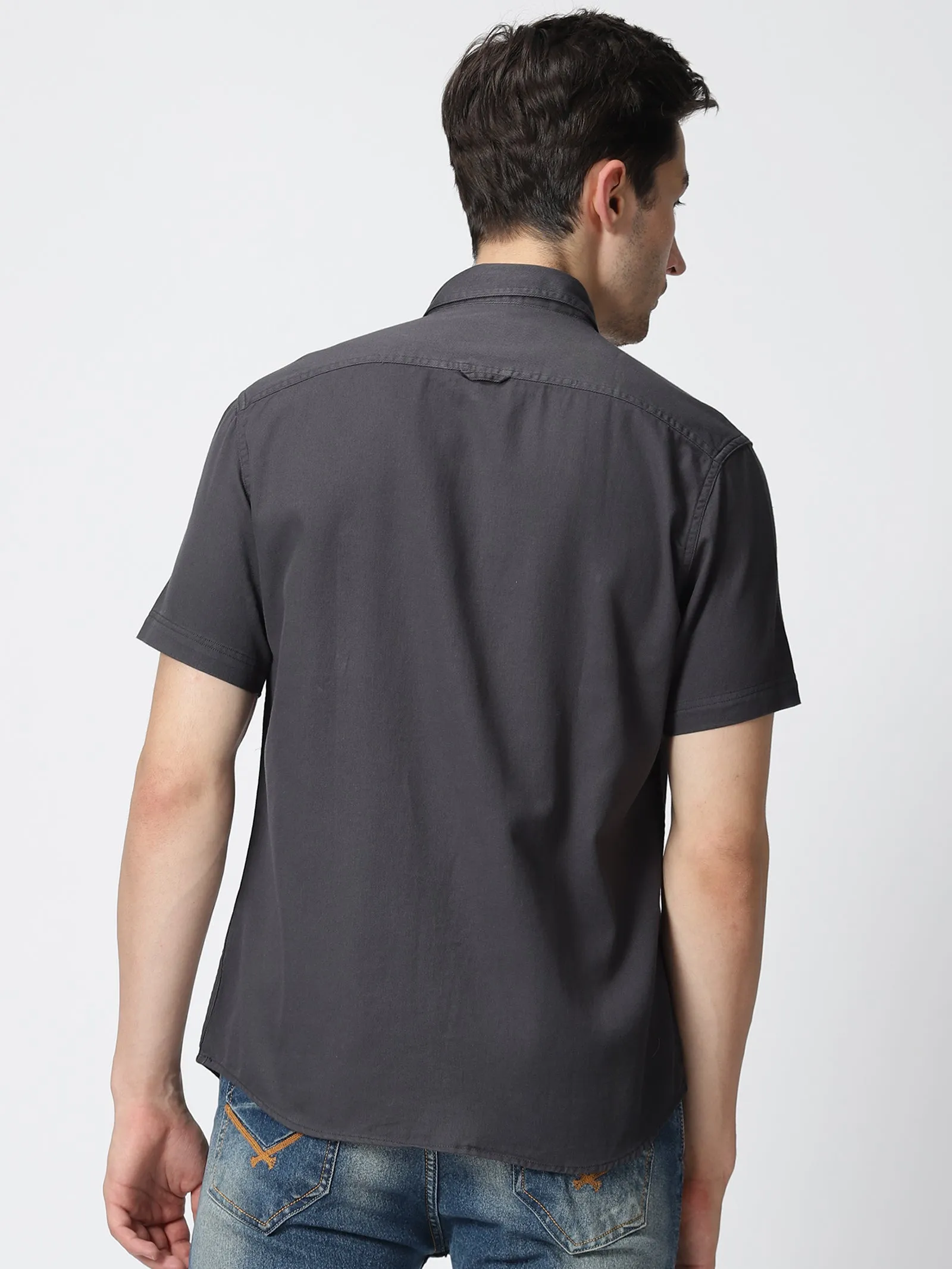 MEN'S DK GREY SOLID SLIM FIT SHIRT