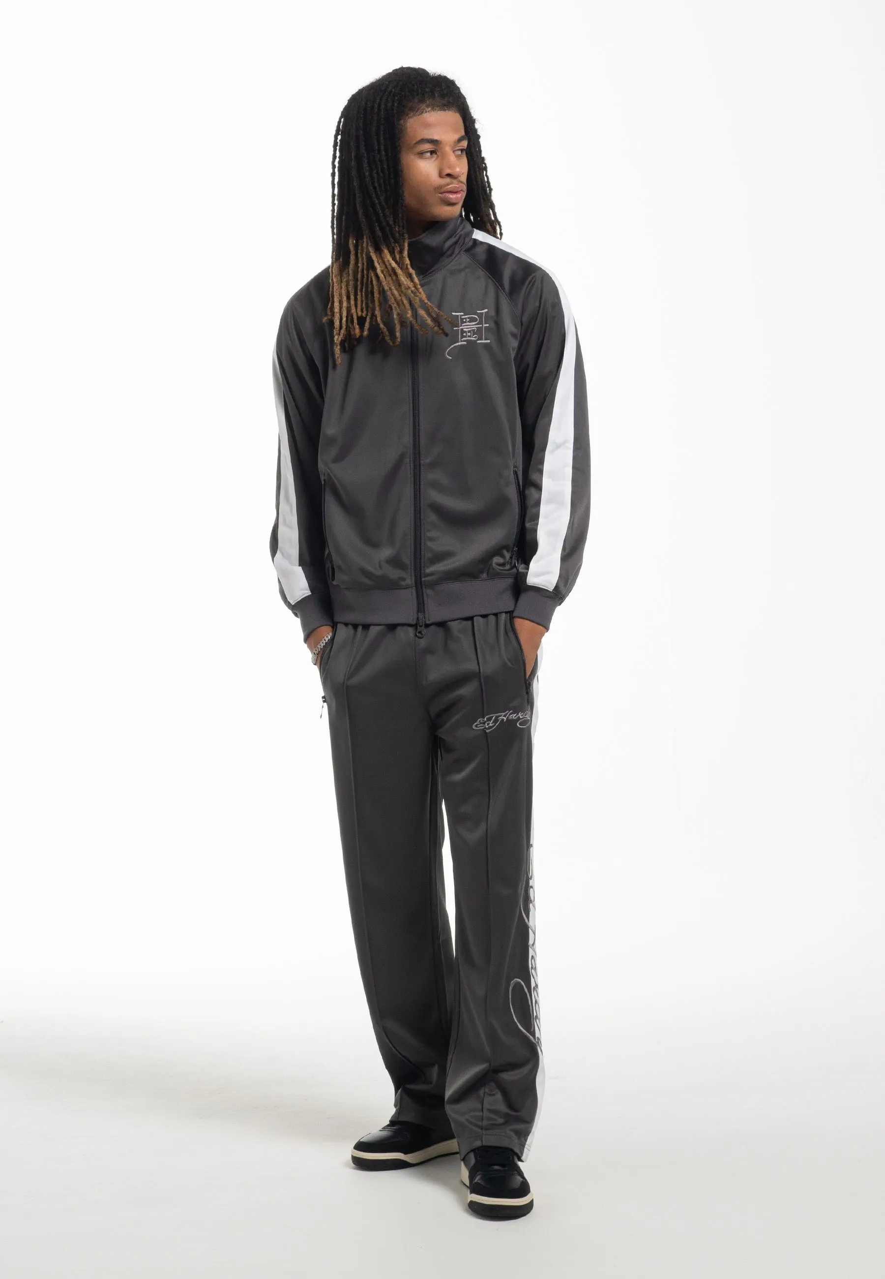 Mens Mono-Skull-Tonal Tricot Zip Up Tracksuit Jacket - Grey