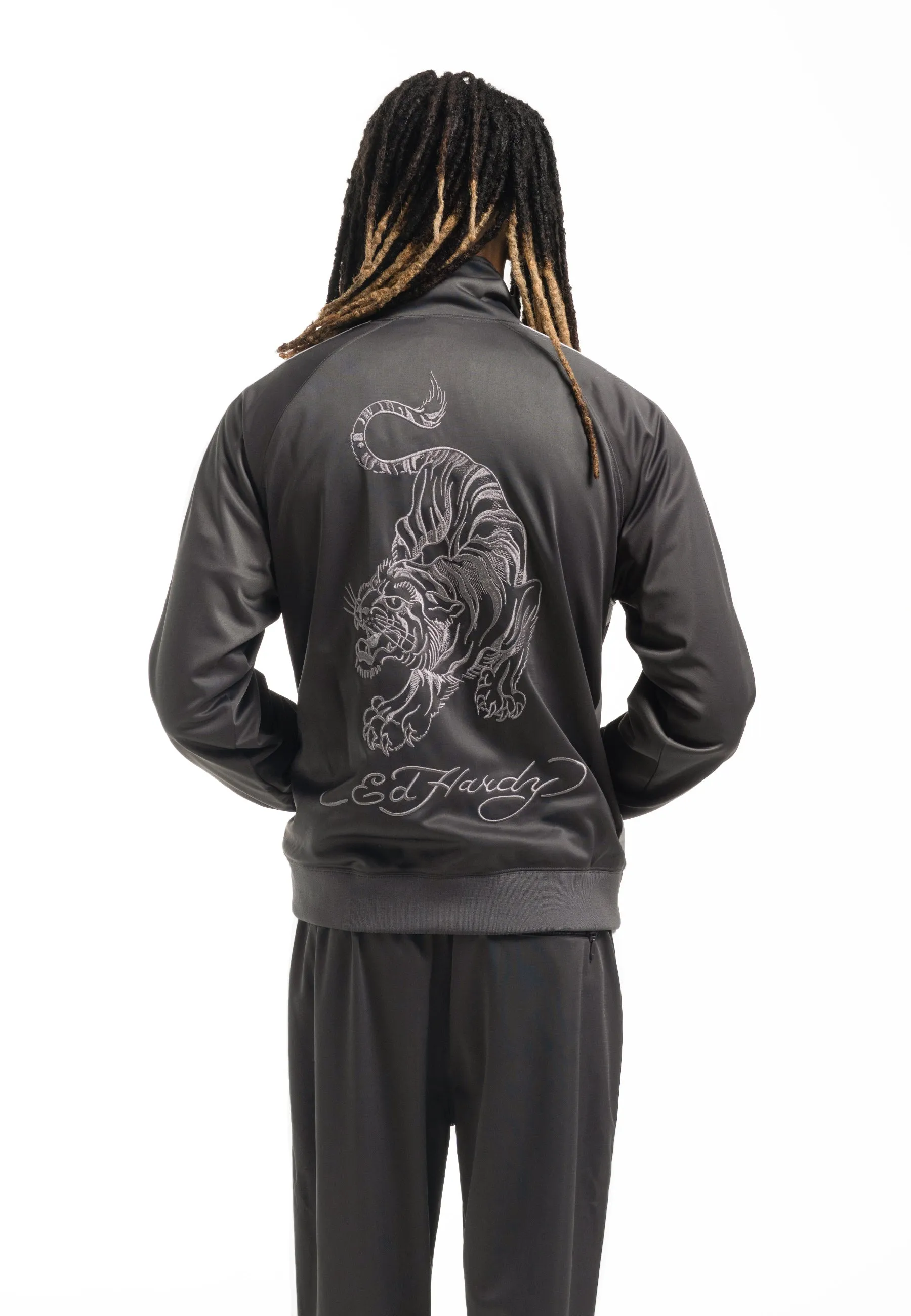 Mens Mono-Skull-Tonal Tricot Zip Up Tracksuit Jacket - Grey