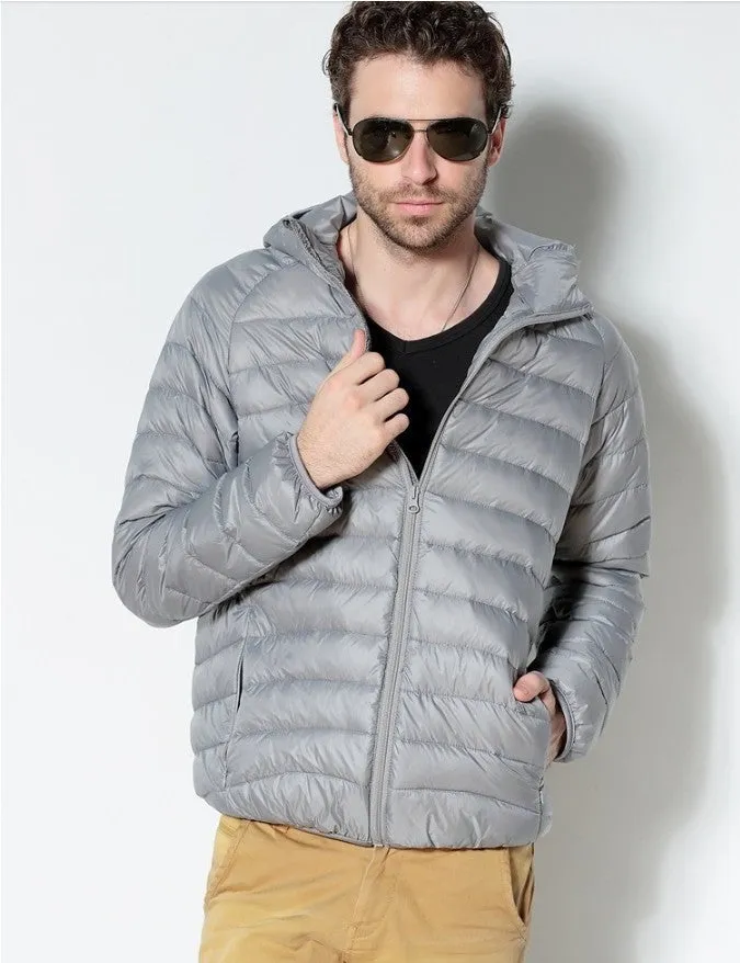 Men's Solid Color Hooded Striped Fashion Lightweight Down Jacket
